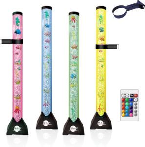 Brewish 4FT Sensory LED Water Bubble Tube Lamp with 16 Color Changing Night Light Effects, Fake Aquarium Tank & Gift for Kids, Autism, Remote Control & 12 Fishes (Wall Bracket Included)