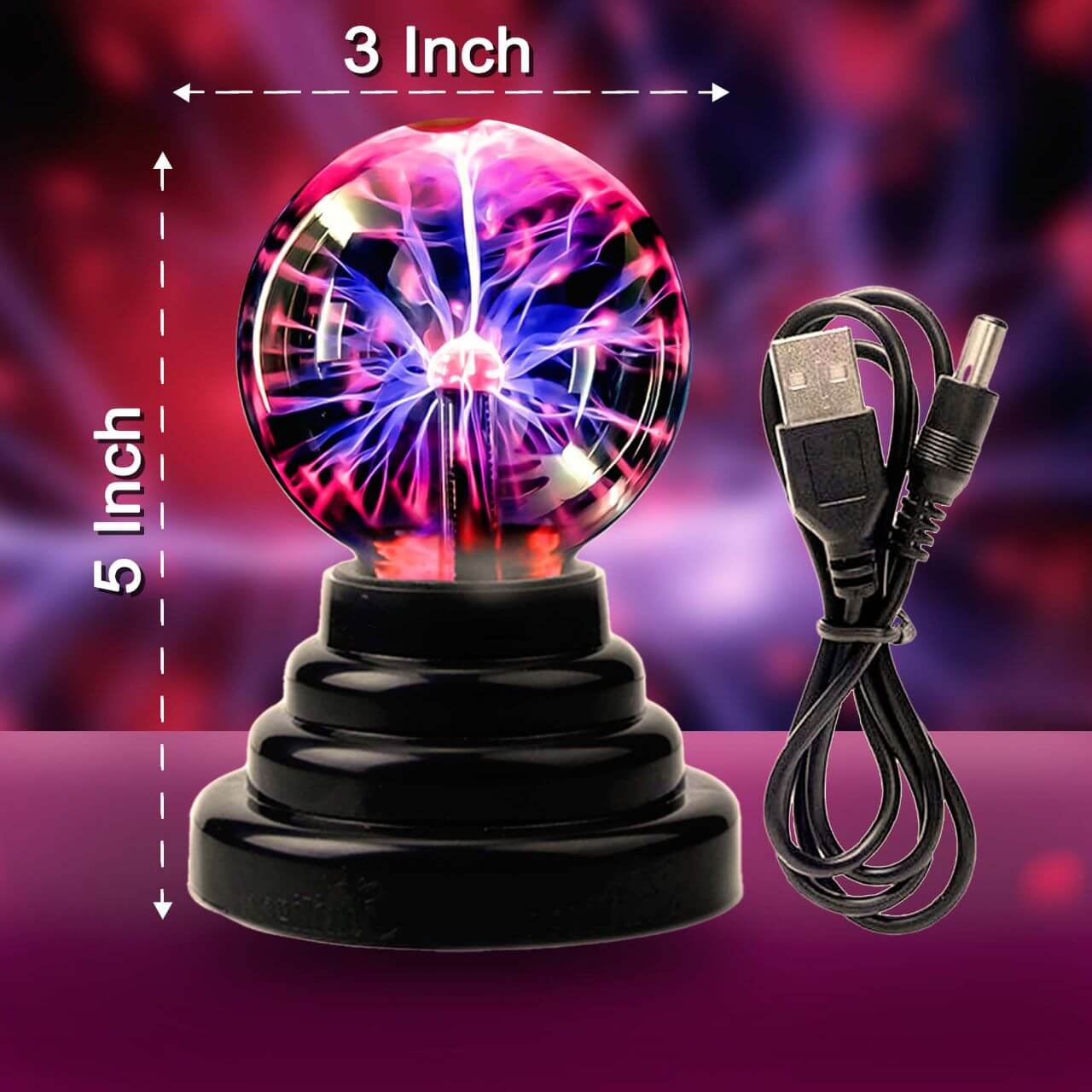 Brewish Plasma Ball 3 Inch Touch Sensitive Plasma Lamp Light Glass Globe