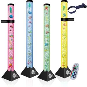Brewish 4FT Bubble Tube Lamp with Replaceable Pump | 16 LED Color Changing Fake Aquarium Night Light with Remote & 12 Fish, No-Glue Design, Home Decor, Ideal Gifts, Sensory Lights for Autism & ADHD