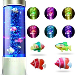 Brewish Bubble Fish Lamp | Desktop Sensory LED Bubble Lamps | 7 Color Changing Fake Aquarium Night Light | Artificial Fish Tank with Moving Fishes | Home Decor, Gift for Kids, Adults, ADHD & Autism