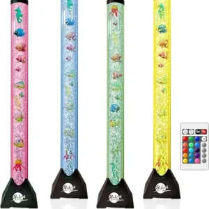 Brewish 4FT Sensory LED Water Bubble Tube Lamp with 16 Color Changing Night Light Effects, Fake Aquarium Tank & Gift for Kids, Autism, Remote Control & 12 Fishes (Without Wall Bracket )